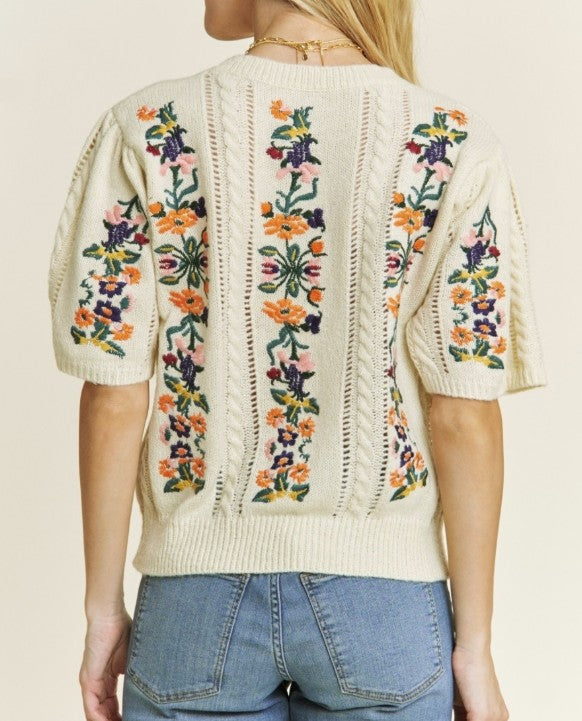 Annabelle Cream Floral Short Sleeve Sweater