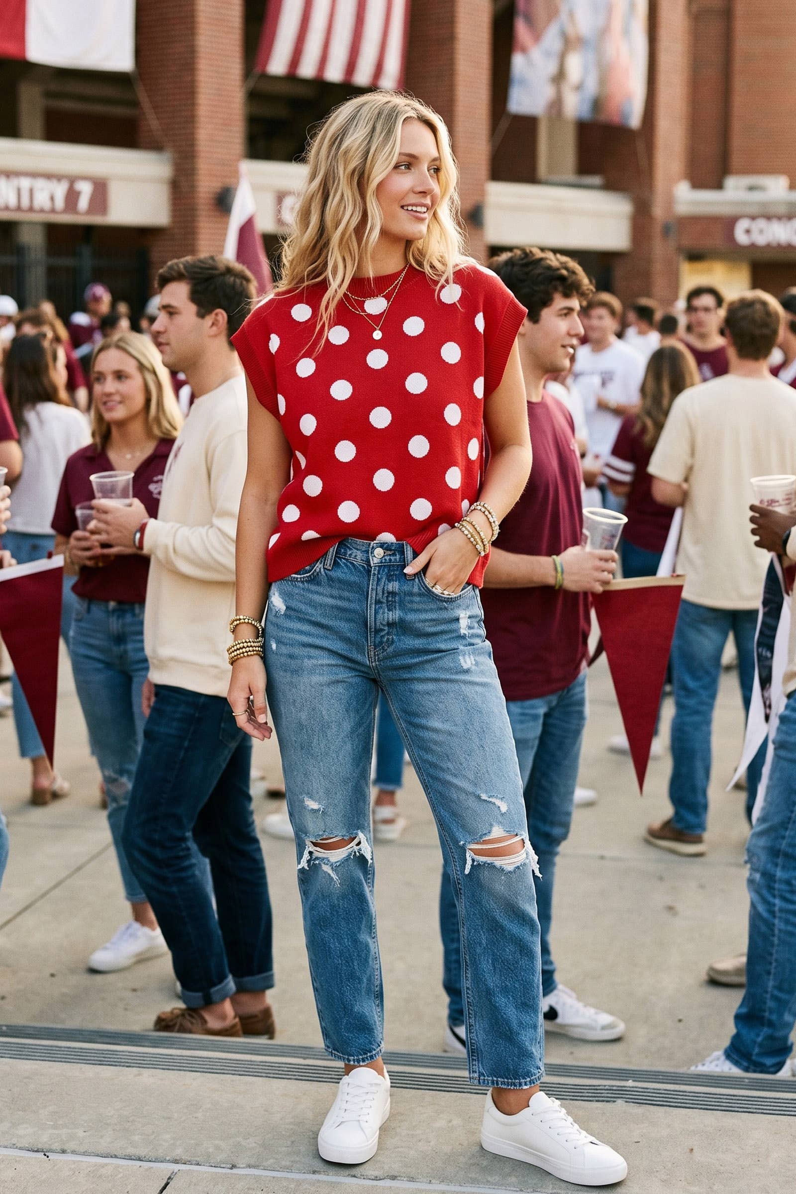 Gameday Polka Dot Sleeveless Knit Top