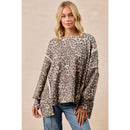 LEOPARD PRINT OVERSIZED WAFFLE THERMAL SWEATSHIRT