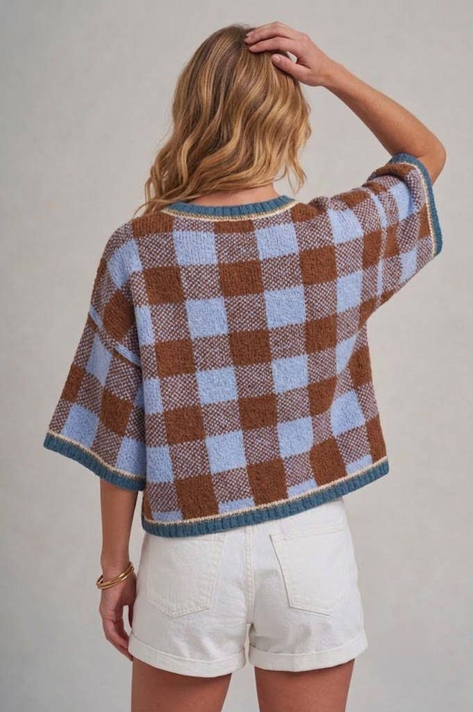 Gingham Drop Shoulder Sweater