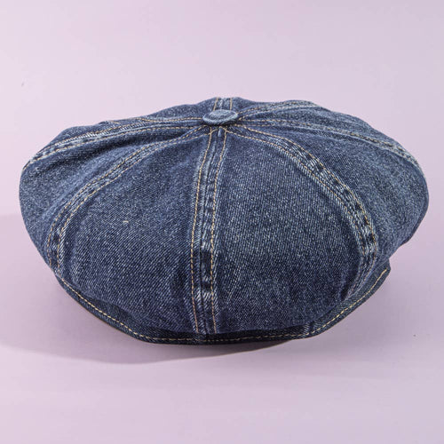 Denim Newsboy Cabbie Cap With Contrast Brim