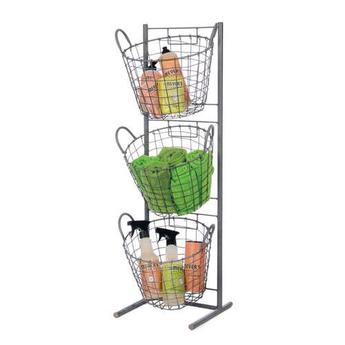 Gray Metal 3-Tier Wire Basket Display Stand
