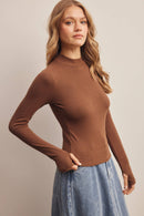 Stretch Ribbed Mock Neck Top FT0063