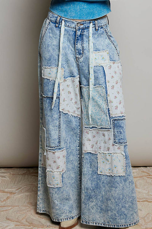 Patchwork Straight Leg Denim
