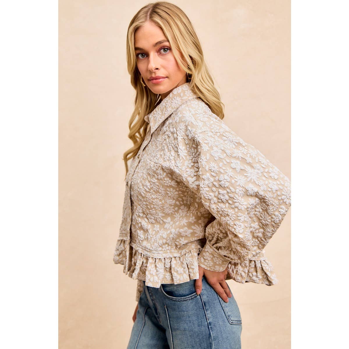 Floral Ruffled Hem Shirt Top