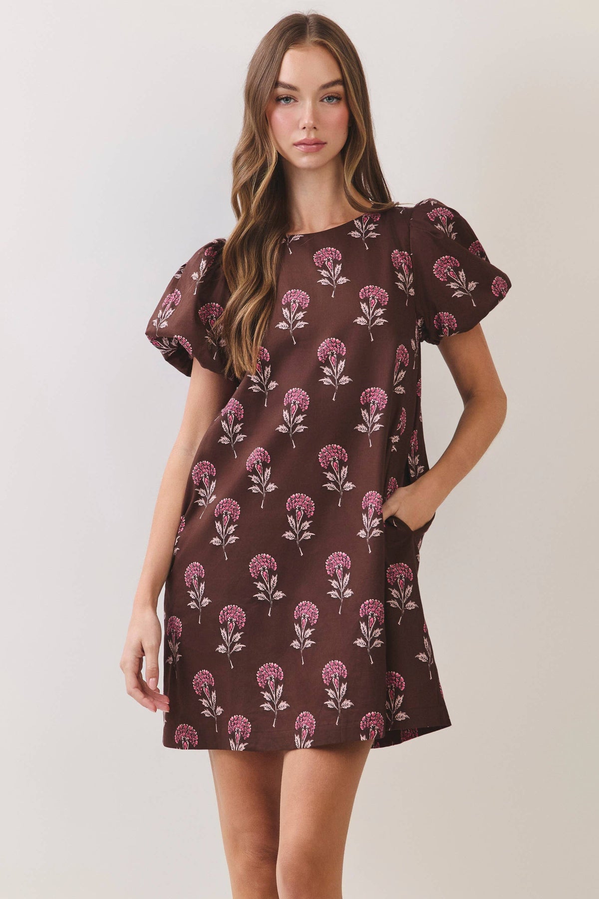 CD07462-Floral Print Bow Back Mini Dress
