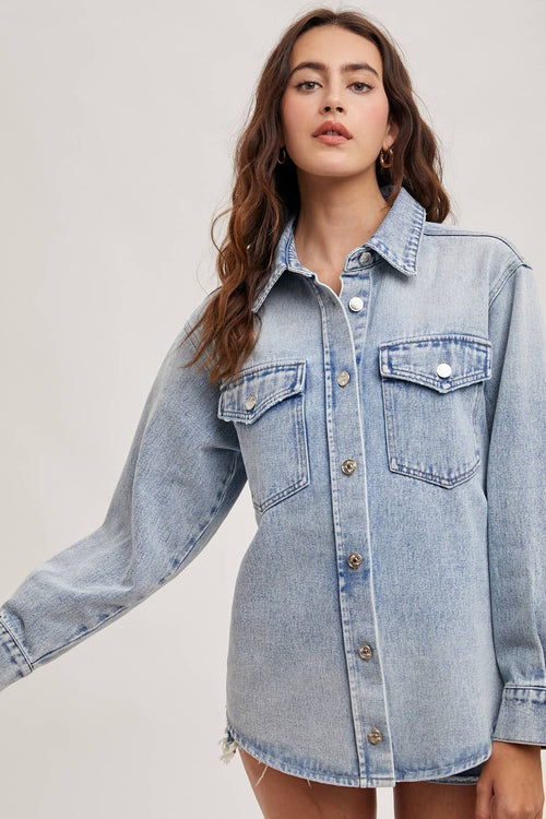 WASHED DENIM BUTTON DOWN SHIRT JACKET