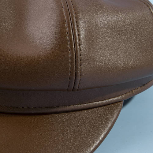 Paneled Vegan Leather Newsboy Cabbie Hat