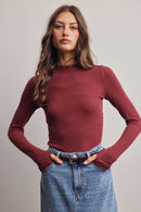 Stretch Ribbed Mock Neck Top FT0063