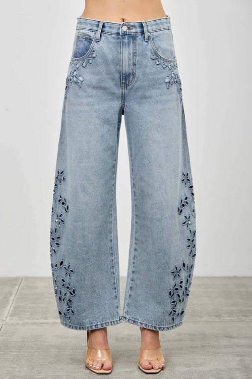 High Rise Embroidered Barrel Jeans