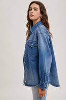 WASHED DENIM BUTTON DOWN SHIRT JACKET