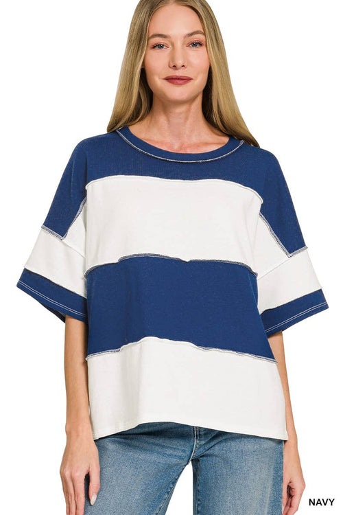 French Terry Color Block Exposed Seam Top - Zenana