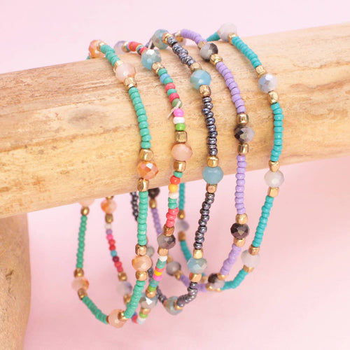 Cool Breeze Blue Purple Seed Bead Bracelet Set