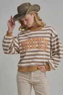 STRIPE TERRY CASUAL THANKSGIVING TOP WITH PUMPKIN LETTERING