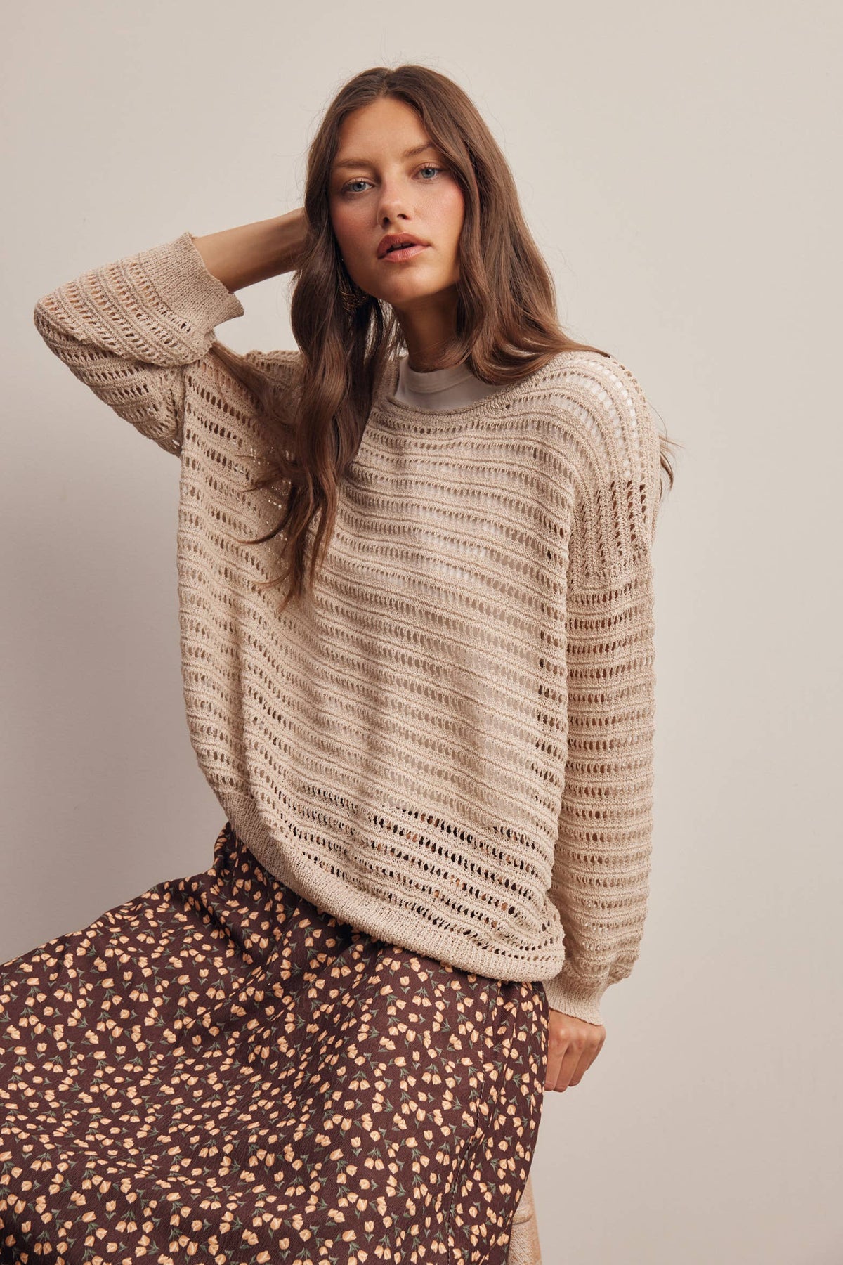 Open-Knit Stripe Sweater Top FSW0056