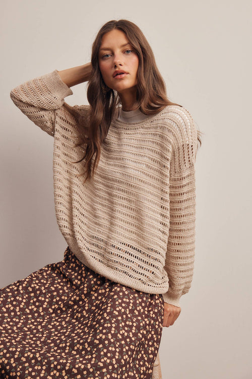 Open-Knit Stripe Sweater Top FSW0056