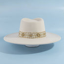 Wide Brim Felt Fedora With Gold Brocade Band