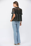 LACE OVERLAY FAUX LEATHER BABYDOLL TOP FT24196