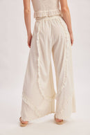 BOHO EYELET LACE RUFFLE TRIMMED WIDE PANTS