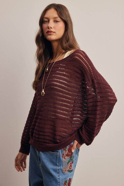Open-Knit Stripe Sweater Top FSW0056
