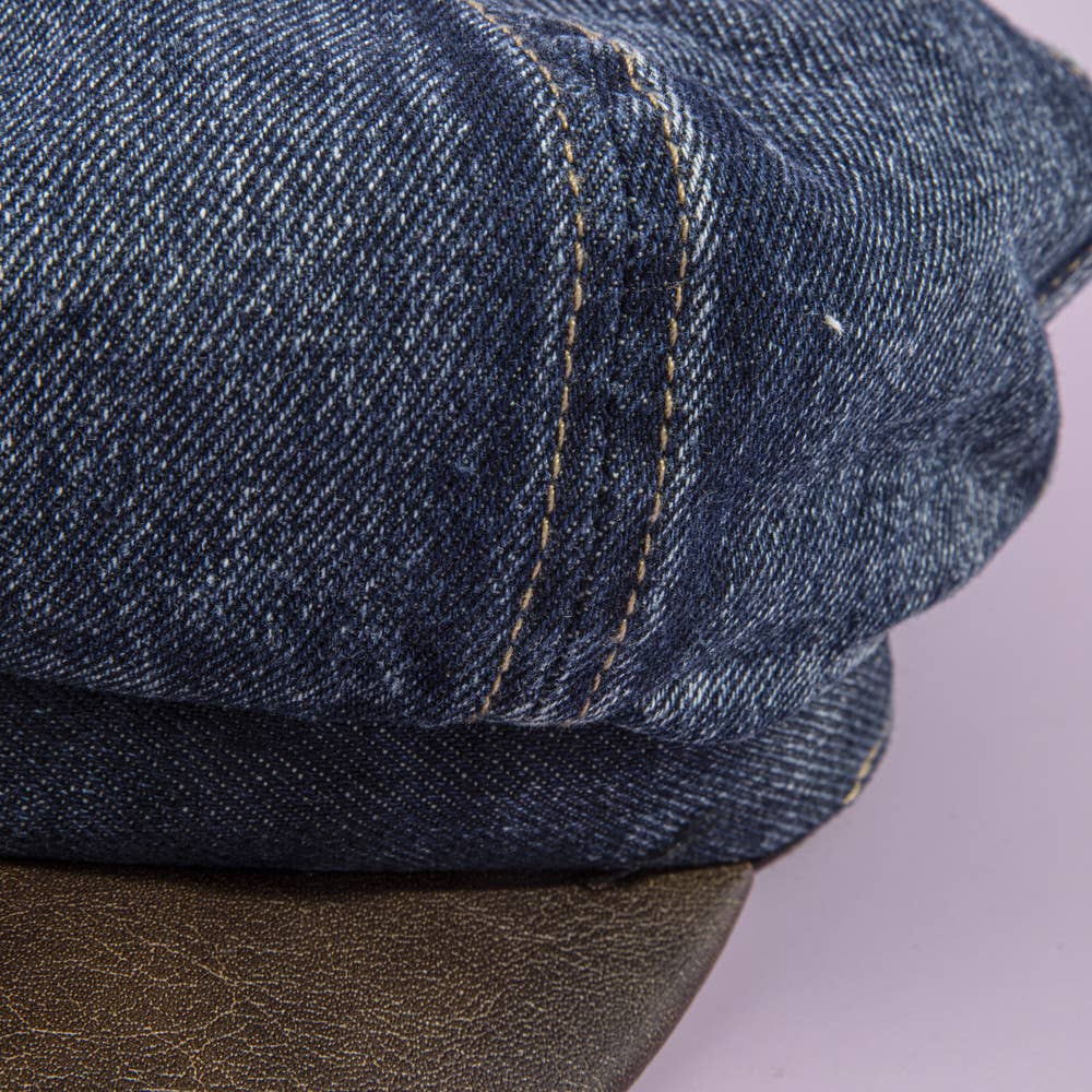 Denim Newsboy Cabbie Cap With Contrast Brim