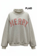 IT2594E-MERRYW | "MERRY" Varsity Mock Neck Sweatshirt