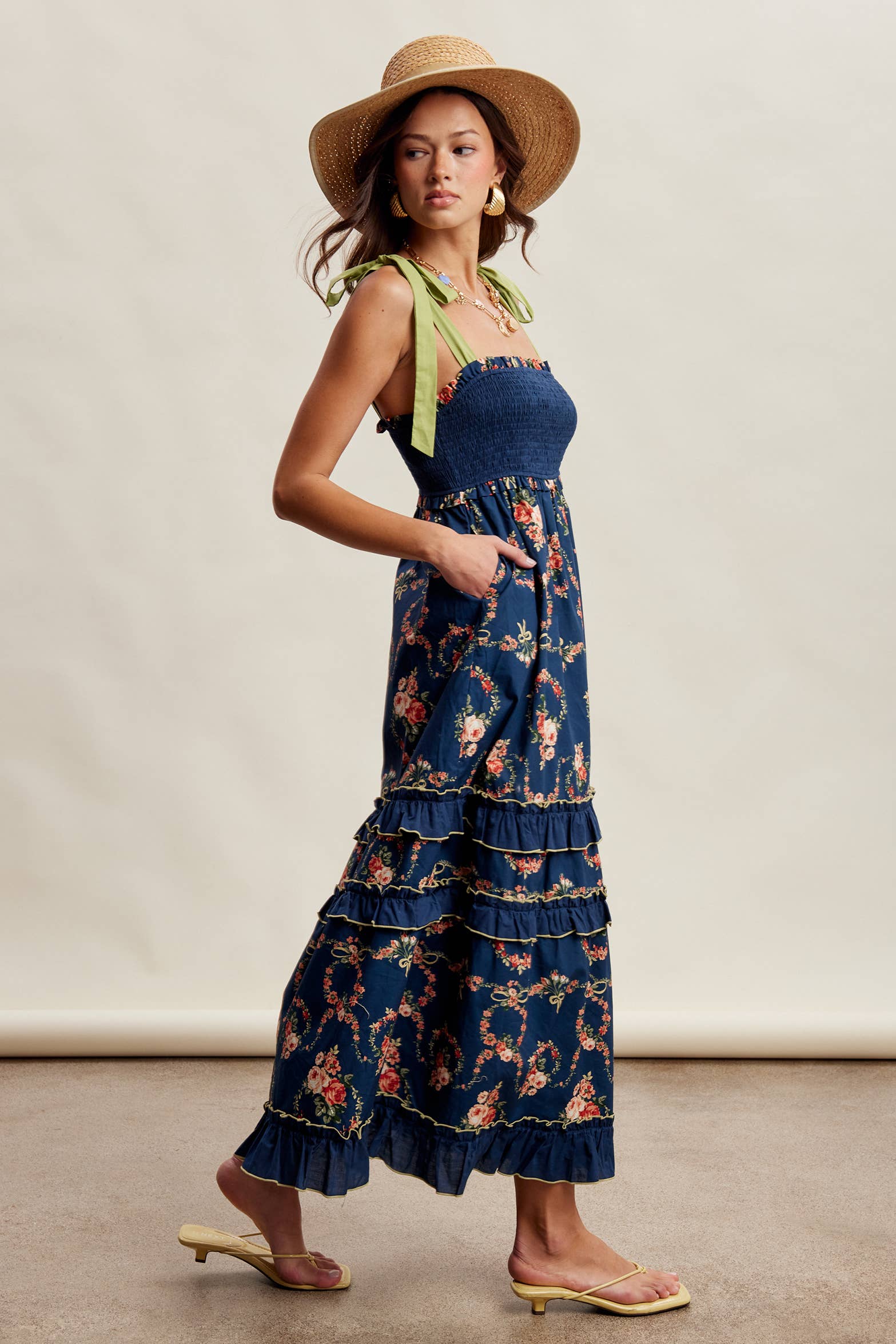 Floral Smocked Tiered Maxi Dress LD1636