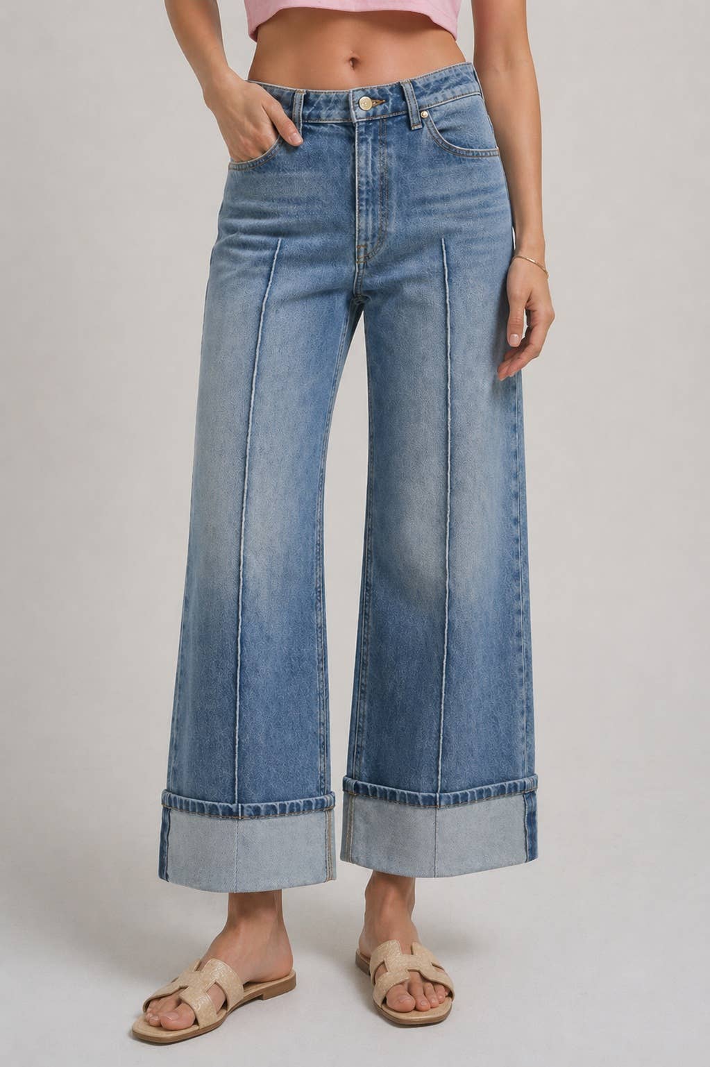 Front Seam Wide Leg Jeans