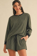 Soft Brushed Pin Stripe Knit Pullover N Shorts