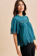 Deep Teal Lace Trim Top