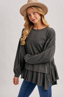 RUFFLED PEPLUM HEM OVERSIZED KNIT TOP