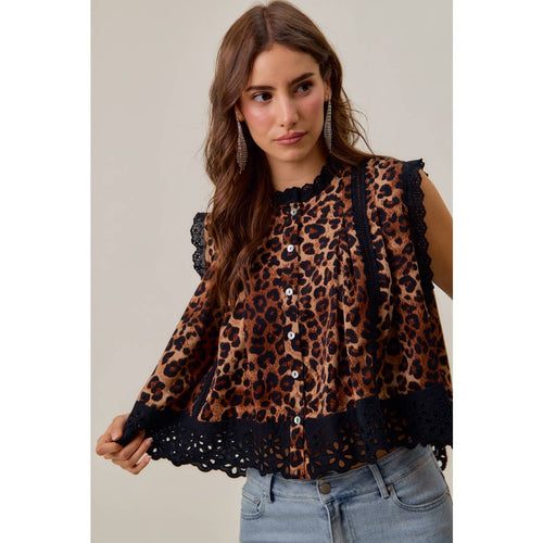 Leopard Pleated Sleeveless Blouse