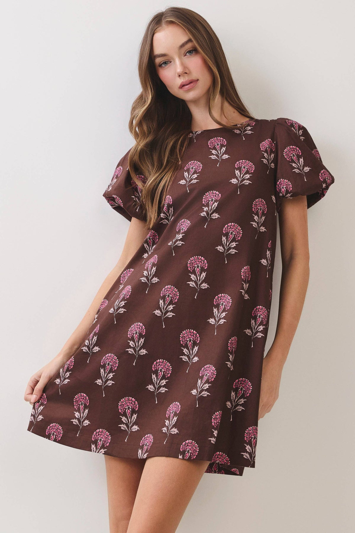 CD07462-Floral Print Bow Back Mini Dress