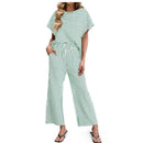 Striped Batwing Sleeve Top & Wide Leg Pants Set