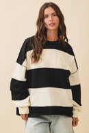 8551GN Oversized Color Block Long Sleeve Pullover