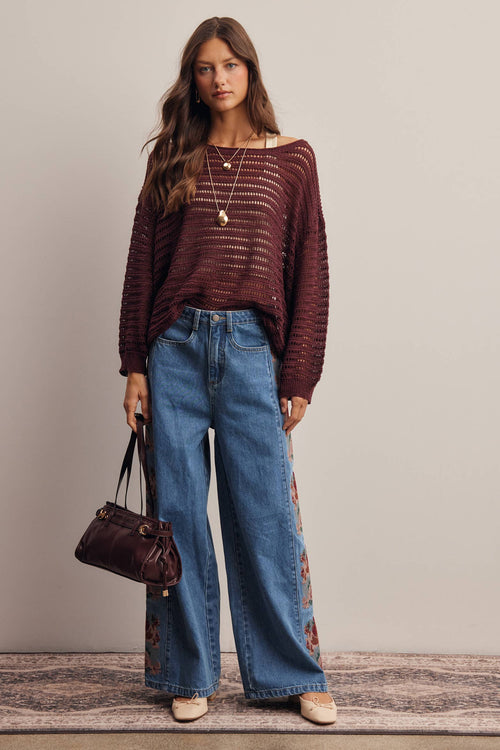 Open-Knit Stripe Sweater Top FSW0056