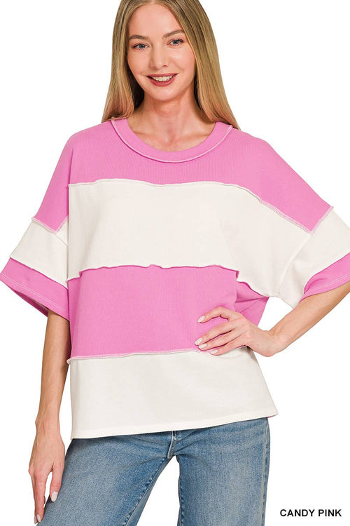 French Terry Color Block Exposed Seam Top - Zenana