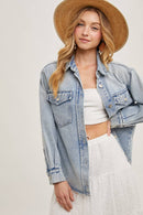 WASHED DENIM BUTTON DOWN SHIRT JACKET