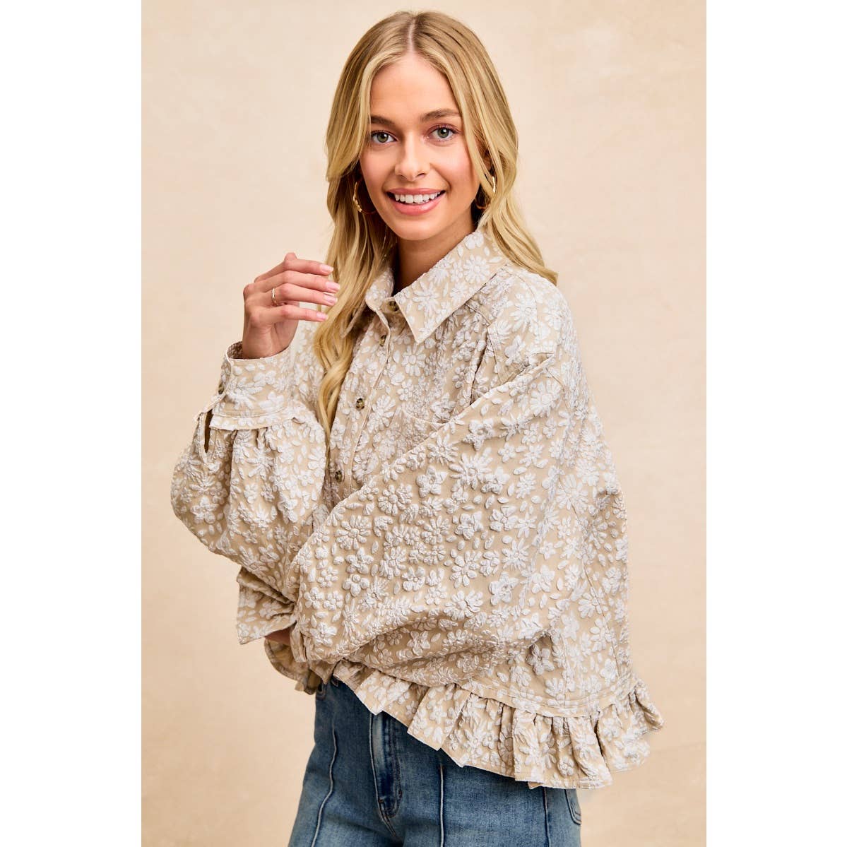 Floral Ruffled Hem Shirt Top