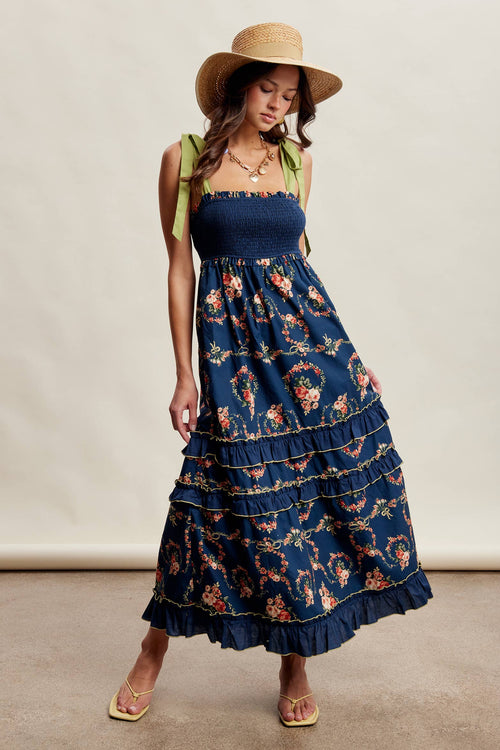 Floral Smocked Tiered Maxi Dress LD1636