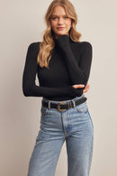 Stretch Ribbed Mock Neck Top FT0063