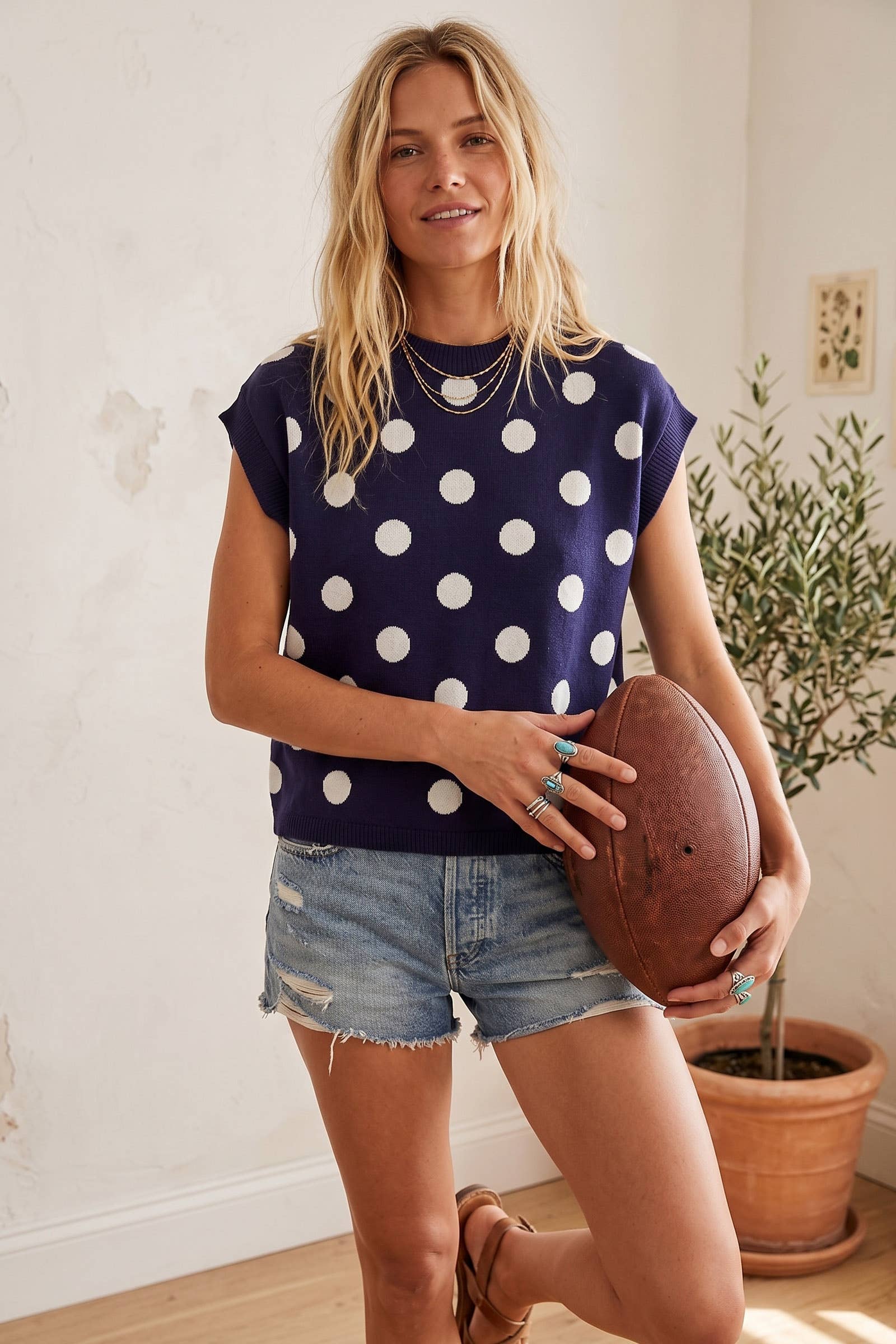 Gameday Polka Dot Sleeveless Knit Top