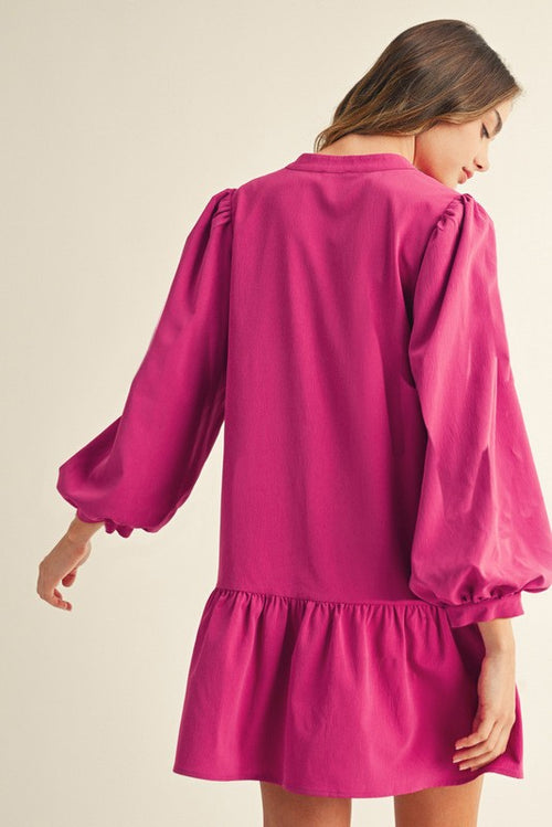Floral Embroidered Lovely Dress - Magenta, back
