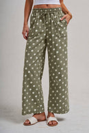 Polka Dot Drawstring Wide Leg Pants