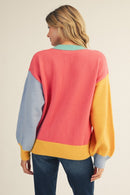 Pearl Accent Color-Blocked Merry Sweater Top