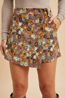 Floral Corduroy Button Down Wrap Skort