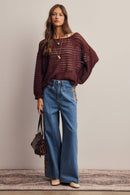 Open-Knit Stripe Sweater Top FSW0056