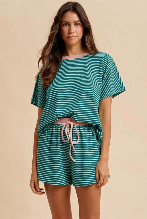 Sylvie Stripe Set - Teal/Blush