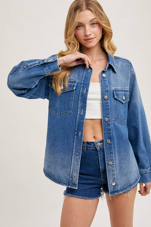 WASHED DENIM BUTTON DOWN SHIRT JACKET