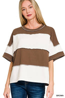 French Terry Color Block Exposed Seam Top - Zenana